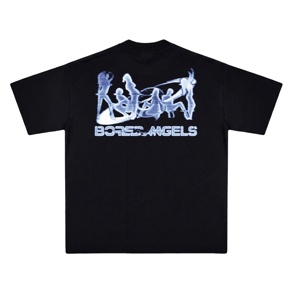 Polo Bored Angels negro vista trasera — Bored Vision streetwear Lima