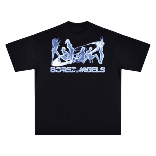 Polo Bored Angels negro vista trasera — Bored Vision streetwear Lima