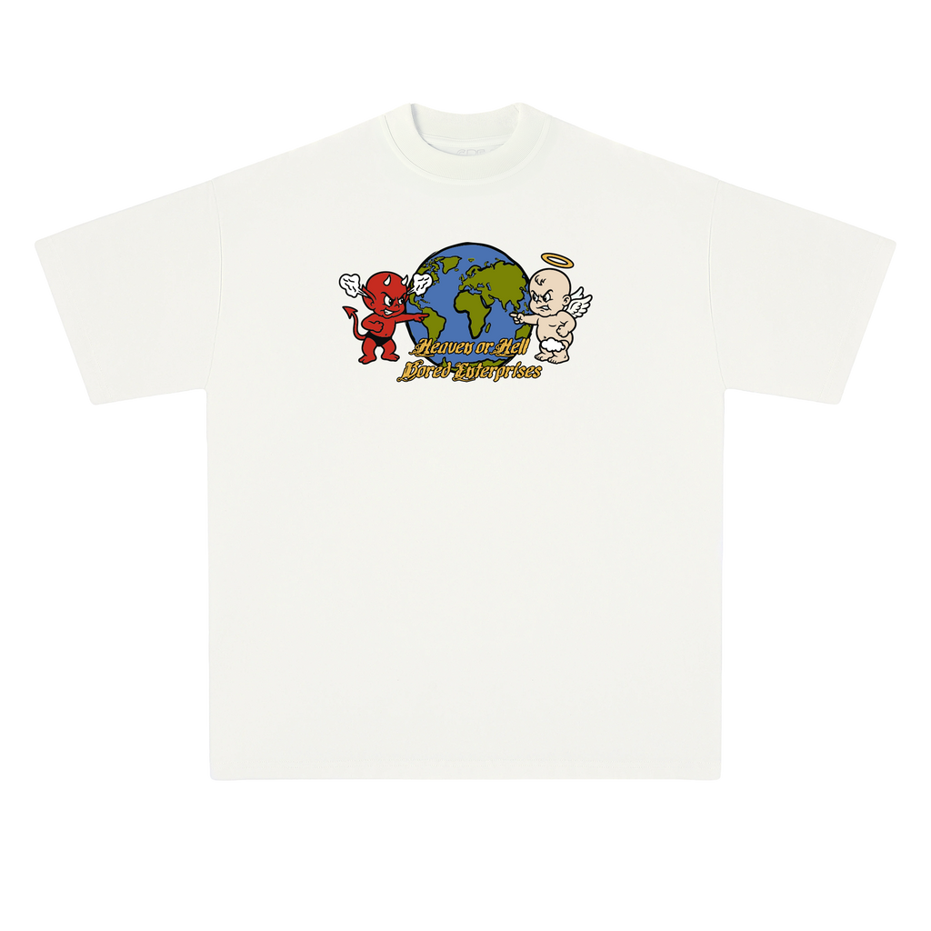 Polo Heaven or Hell crema vista frontal — Bored Vision streetwear Lima