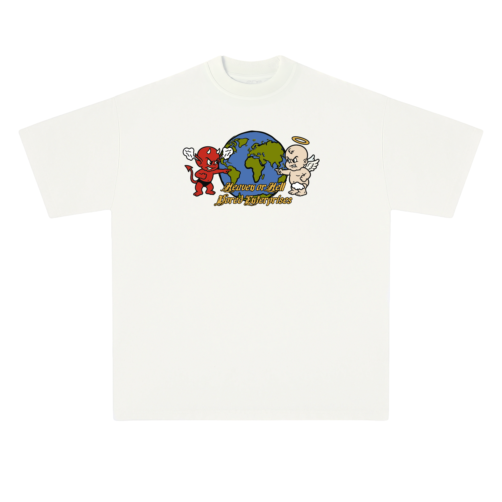 Polo Heaven or Hell crema vista frontal — Bored Vision streetwear Lima
